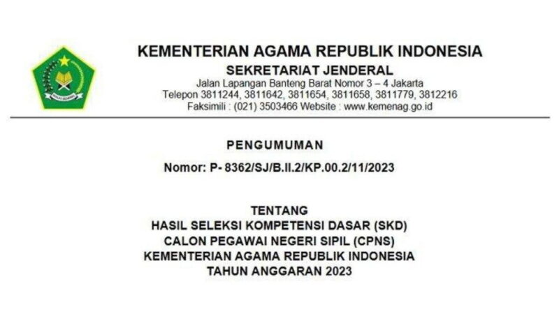 KEMENAG Resmi Umumkan Hasil Tes SKD CPNS 2023 Ini Penjelesannya